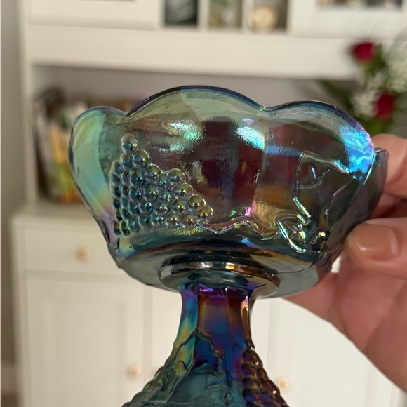 Iridescent Blue carnival Glass candle holders - Picture 3 of 3